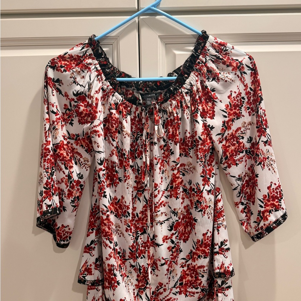 White House Black Market Red Floral Blouse